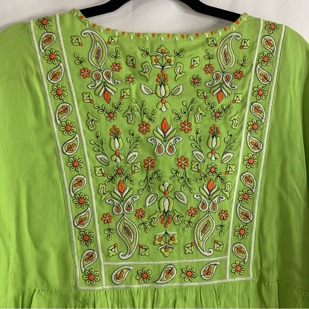 NWT John Mark Lime Green Embroidered Short Sleeve Boho Tunic Top, Size L - Picture 12 of 13